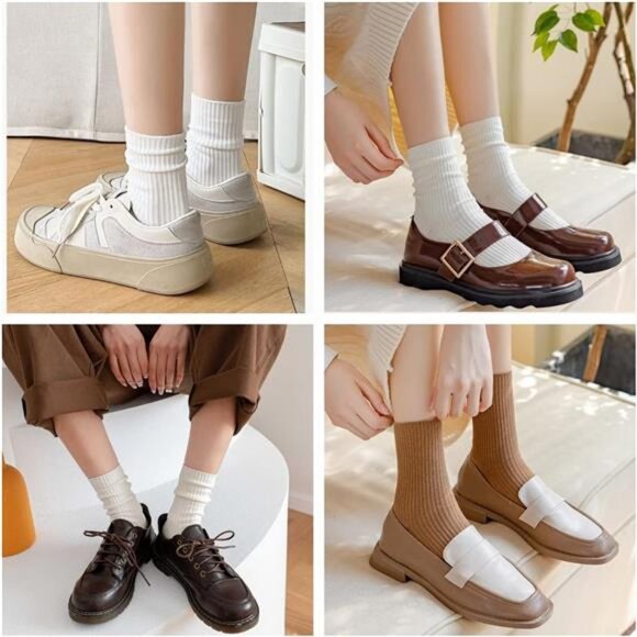 MarJunSep Womens Cute Crew Socks Neutral Cotton Slouchy‎ Loafer Boot Dress Socks - Picture 3 of 7